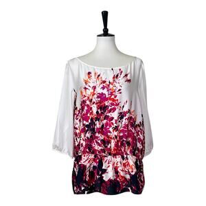 Ann Taylor New Top Wide Neck Peplum Cream Black Pink Floral Women’s Size XL